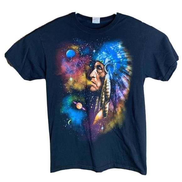 Fruit of the Loom Other - Celestial Space Native American Spirit Warrior Black T Shirt Size Medium